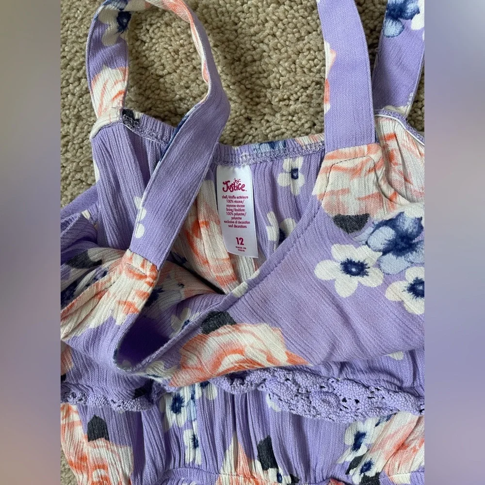 Justice Store Girls Size 12 Purple Flowered Romper